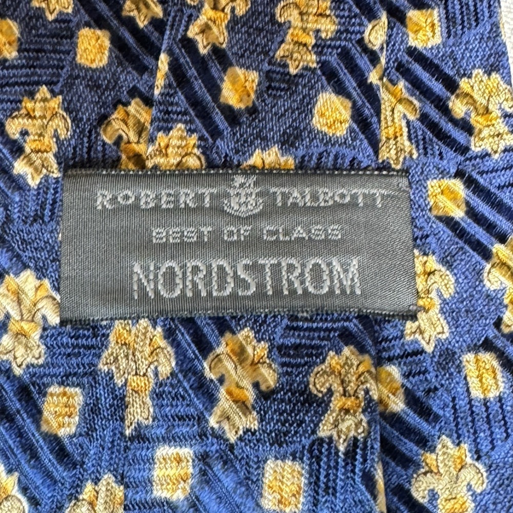 Robert Talbott Silk Tie Mens OS Navy Gold Fleur De Lis‎ Italian Luxury Classic - Picture 3 of 5